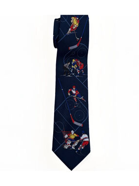 Vintage Utopia Hockey Novelty Tie Navy Sports Necktie Retro NHL